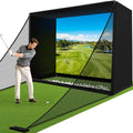 Golf Simulator Enclosure Net 10X8Ft Golf Practice Simulator with HD Impact Screen Kit & Sturdy EPE Foam-Filled Frame Golfs Cage Net with Safety Side Nets for Home Indoor Setup