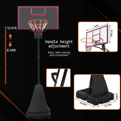 8 Ft. to 10 Ft. Black Metal Portable Basketball Hoop Height Adjustment with LED Lights