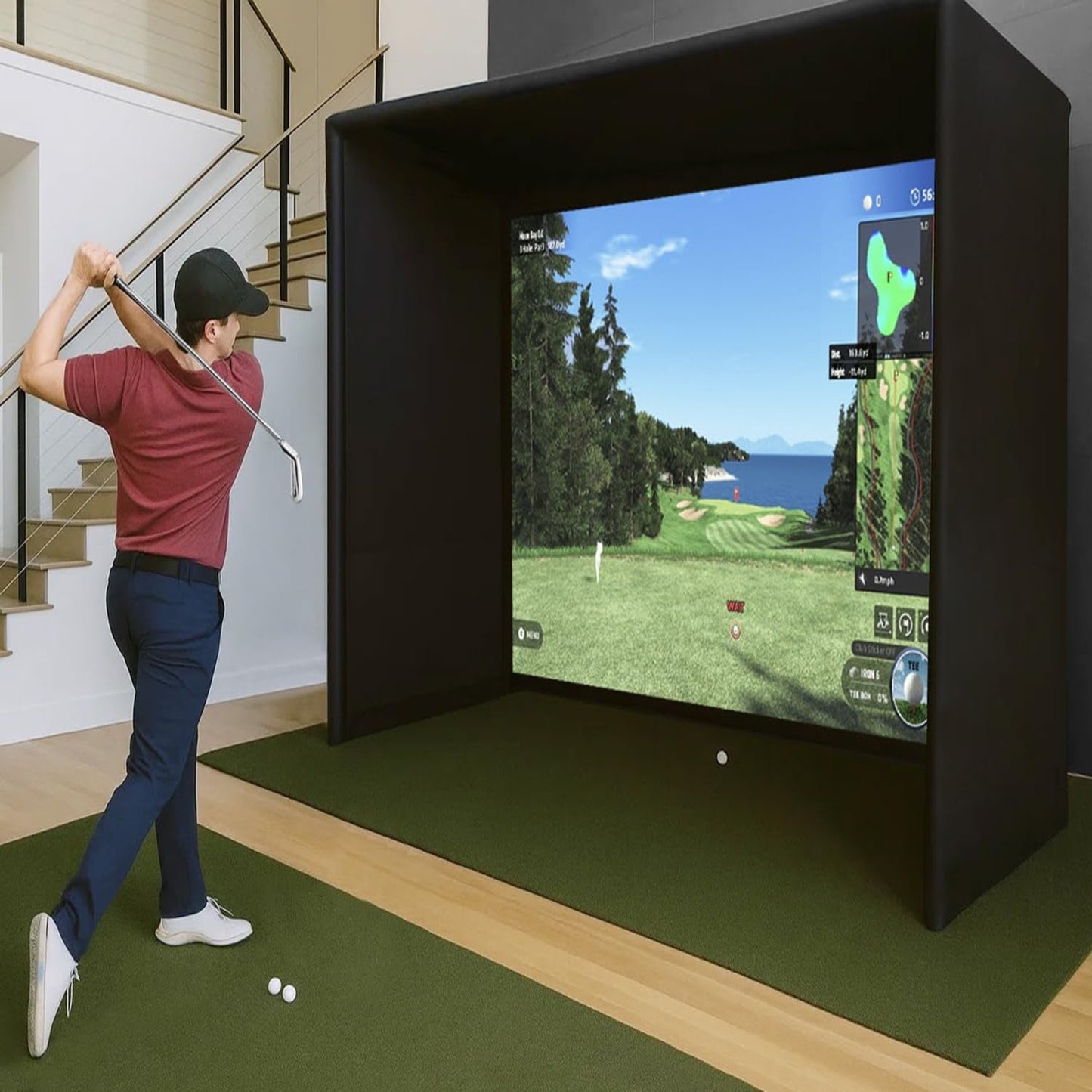 Golf Simulator Enclosure Kit 10 X 8 Ft, 4K-Ready Dual-Layer Projection Impact Screen, Safety Side Netting & Thick Foam Edge Padding for Indoor Home Garage Golf Cage Practice Training