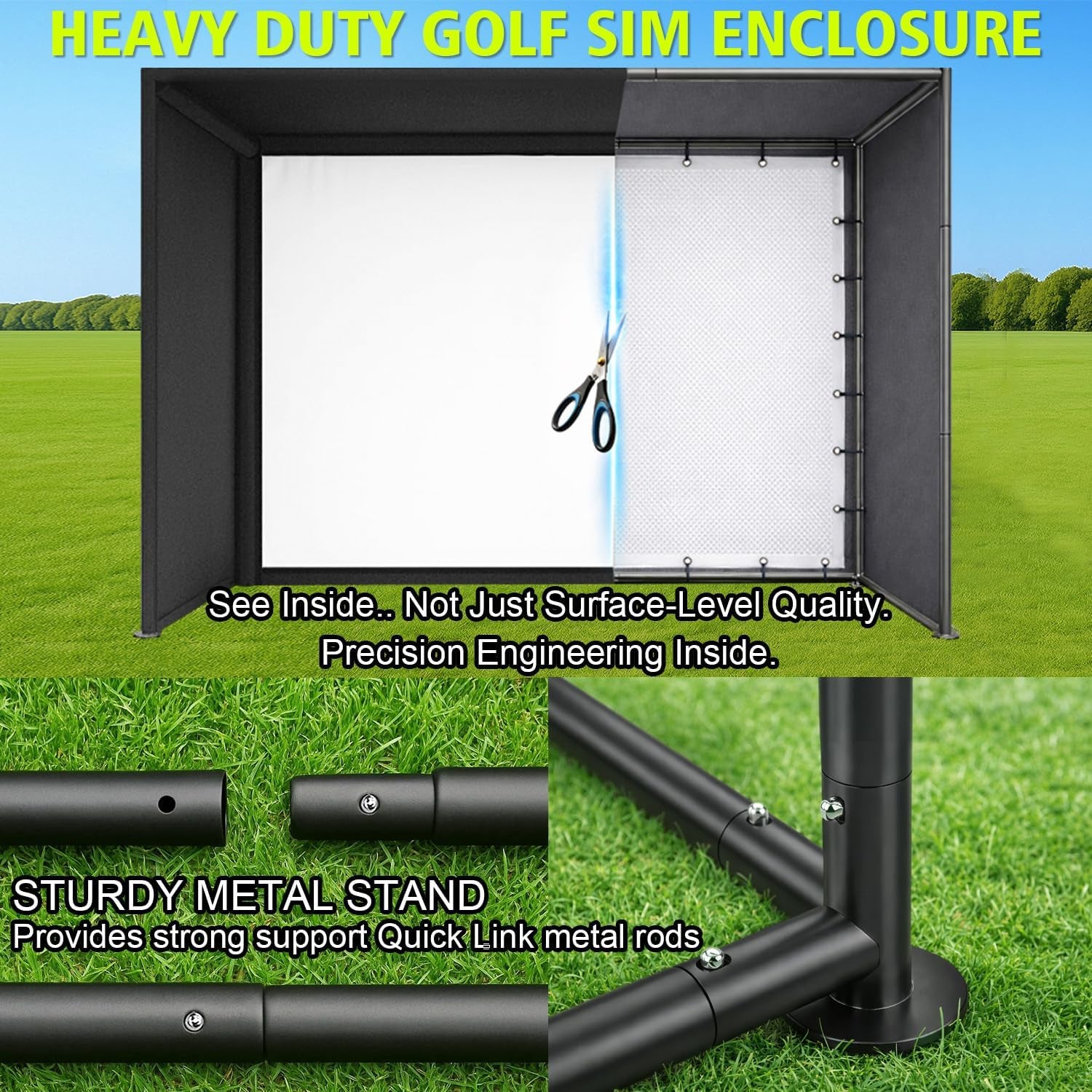 Golf Simulator Enclosure Kit 10 X 8 Ft, 4K-Ready Dual-Layer Projection Impact Screen, Safety Side Netting & Thick Foam Edge Padding for Indoor Home Garage Golf Cage Practice Training