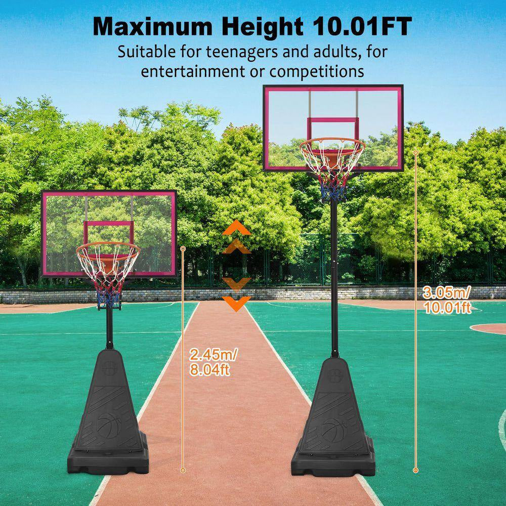 8 Ft. to 10 Ft. Black Metal Portable Basketball Hoop Height Adjustment with LED Lights