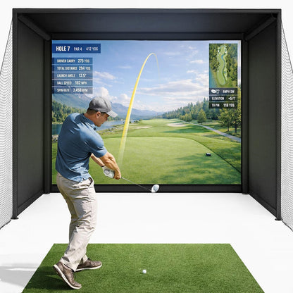 Golf Simulator Enclosure Kit 10 X 8 Ft, 4K-Ready Dual-Layer Projection Impact Screen, Safety Side Netting & Thick Foam Edge Padding for Indoor Home Garage Golf Cage Practice Training